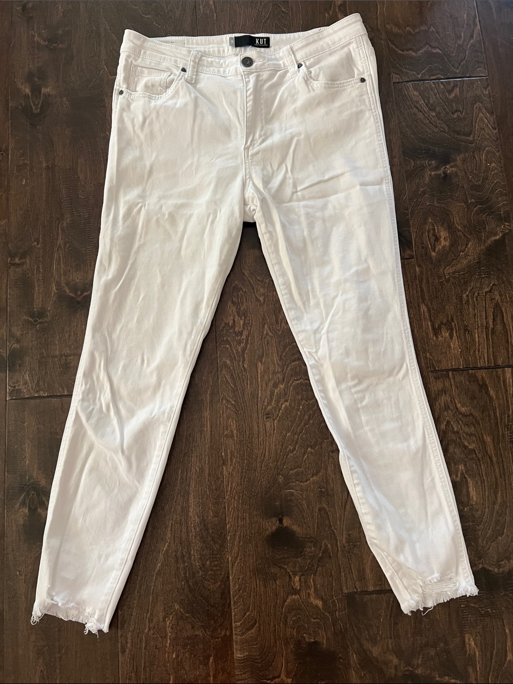 Kut from the Kloth White Connie High Rise Ankle Skinny Jeans with Raw Hem